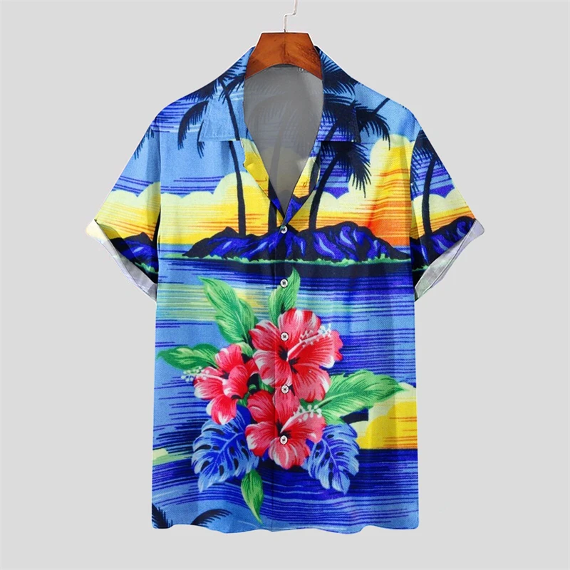 Nuevas camisas hawaianas para hombre, estilo tropical, estampado de flores, camisas Aloha de manga corta, estilo cubano, camisas informales de verano para vacaciones de gran tamaño