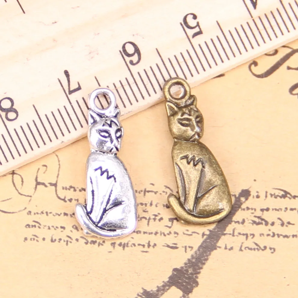 

80 шт. Подвески для изготовления ювелирных изделий в виде кошки, 22x9 мм, антикварные посеребренные Подвески «сделай сам», ручная работа, искусственное ожерелье