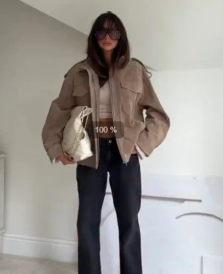 Women Suede Jacket – Stand Collar Casual Outerwear With Zipper Pockets, Loose Fit Coat