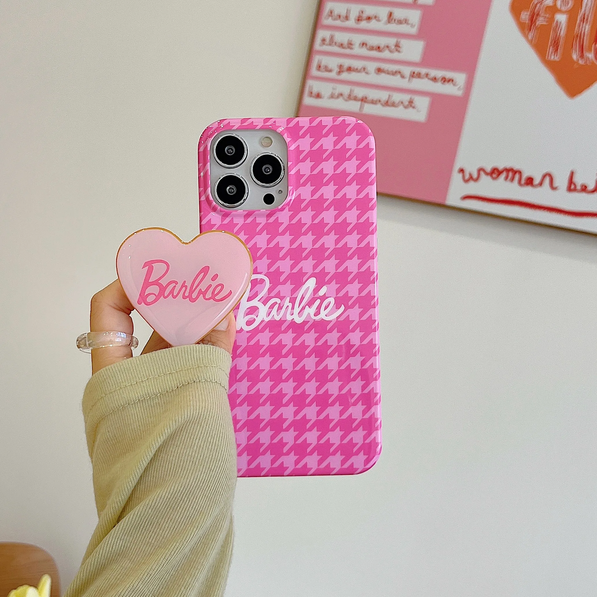 Cute Pink Barbies Doll With holder Phone Case For Iphone 11 12 13 14 Pro  Max X Xs Xr 7 8 Plus SE 2020 Soft Silicone TPU Cover