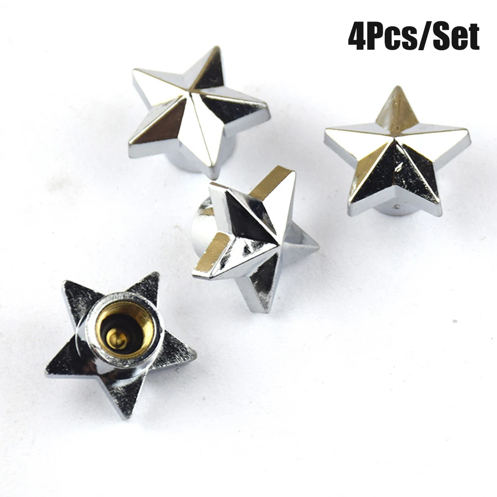 Set of 4 Pentagram-Shaped Tire Valve Stem Caps - Universal Fit Dust Covers