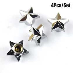 Set of 4 Pentagram - Shaped Tire Valve Stem Caps - Universal Fit Dust Covers (Silver)