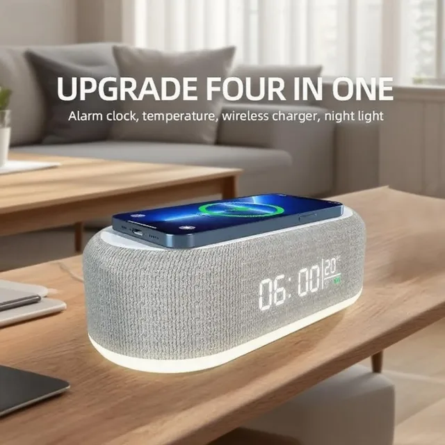 Alarm Clock Wireless Chargers Pad Phone Bedroom Lamp
