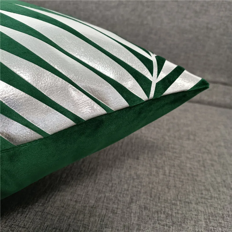 Modern Hot Selling Solid Super Soft Velvet Cushion Cover Square Throw Pillowcase Plant Leaves Beautiful Foil Printing Shiny Leaf 5
