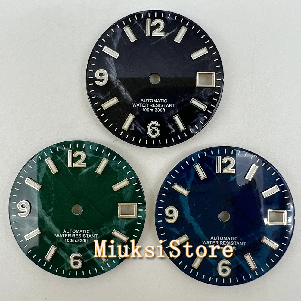 Cadran De Montre Sunburst Vert Lumineux - 28.5mm, Chiffres Romains, Sans Date - Pour Mouvements NH35/8215/2836