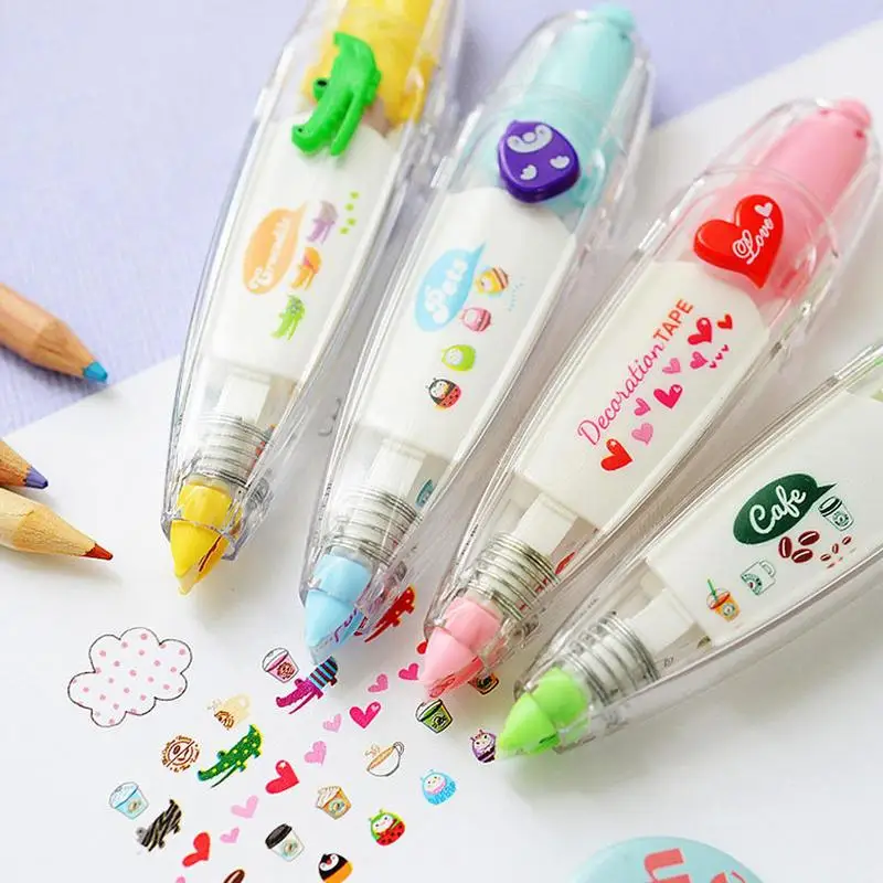 Cartoon Floral Sticker Tape Pen Funny Kids Stationery Decorative Correction Tape Hand Account Decorative Stickers For Children