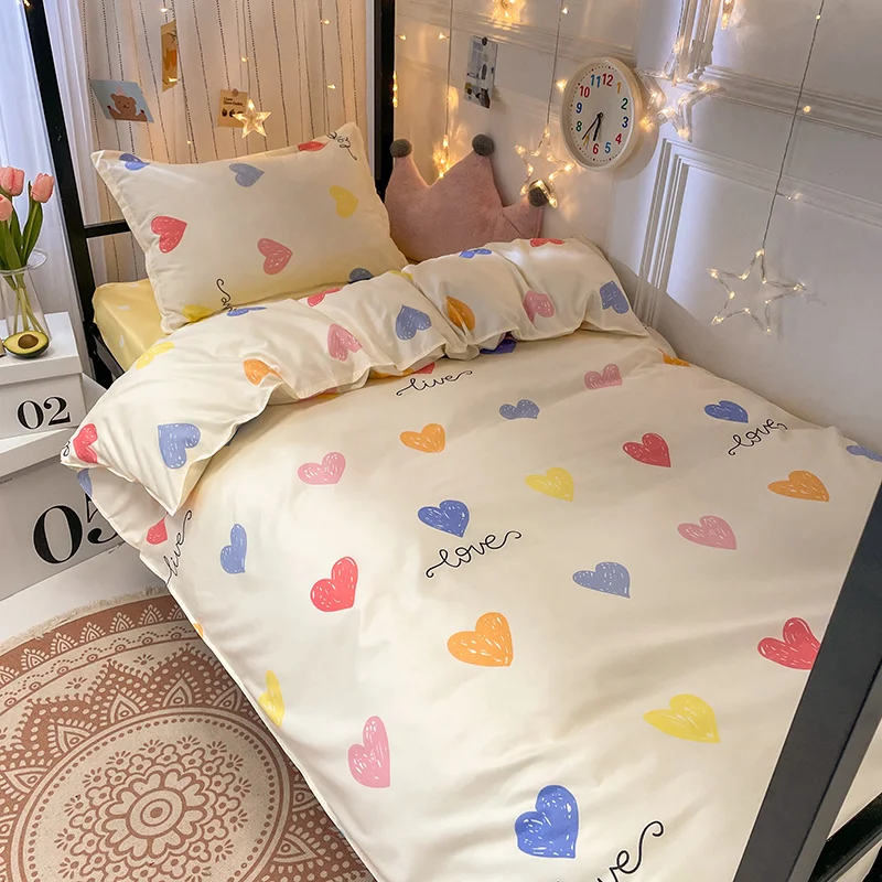 Cute Strawberry Bedding Set Pink Duvet Cover Flat Sheet Pillowcase Soft Bed Linens Single Girls Dormitory Bedroom Home Textile 2