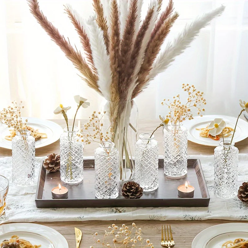 Set of 12 Small Diamond Glass Bud Vases