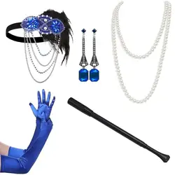 PESENAR 1920s Flapper Accessories Gatsby Costume Accessories Set for Women 20s Headpiece Pearl Necklace Gloves Holder