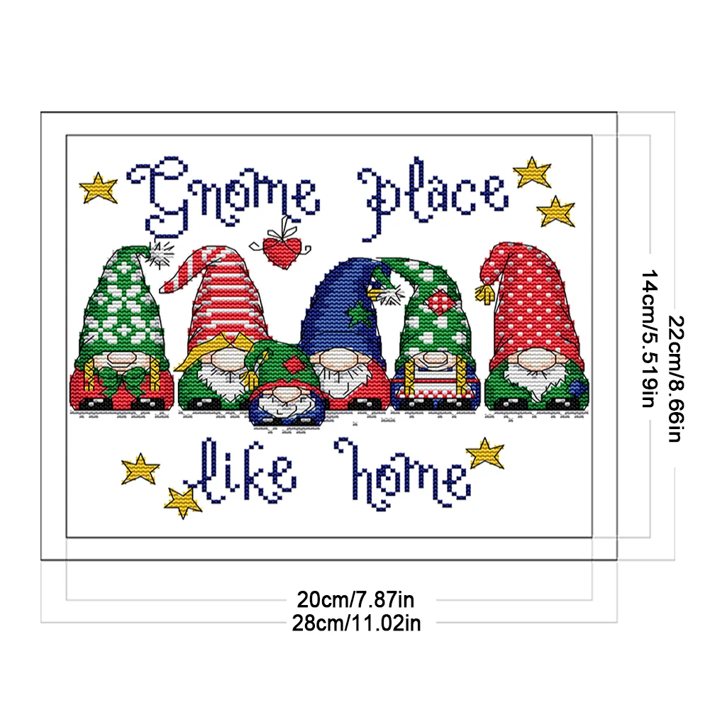 Cross Stitch Kit Full Embroidery Eco-cotton Thread 14CT Counted Gnome 28x22cm