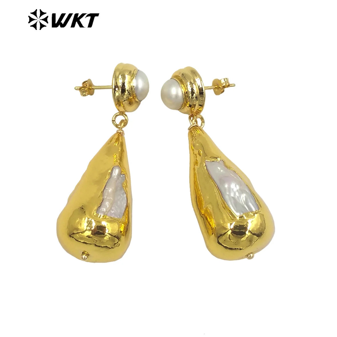 

WT-MPE099 Amazing new design fashion 18k real gold plated resist tarnishable Pearl drop earrings gorgeous pearl studs