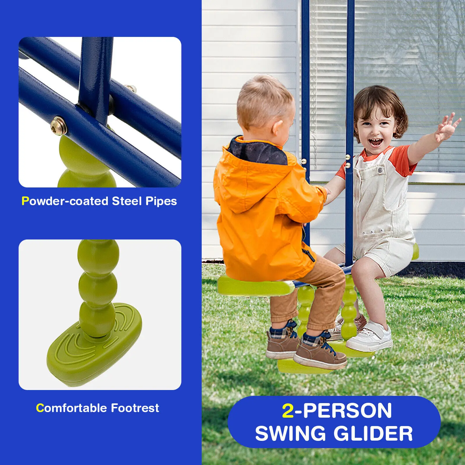 Babyjoy 440 lbs Swing Set 2-in-1 Kids Swing Stand w/Two Swings & One Glider for Backyard 6