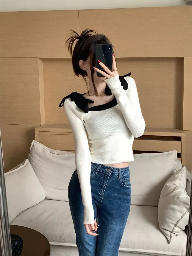 Long Sleeve T-shirts Women Sweet Tender Temperament Design Retro Ladies Leisure Daily All-match Korean Style Sweater Chic Autumn