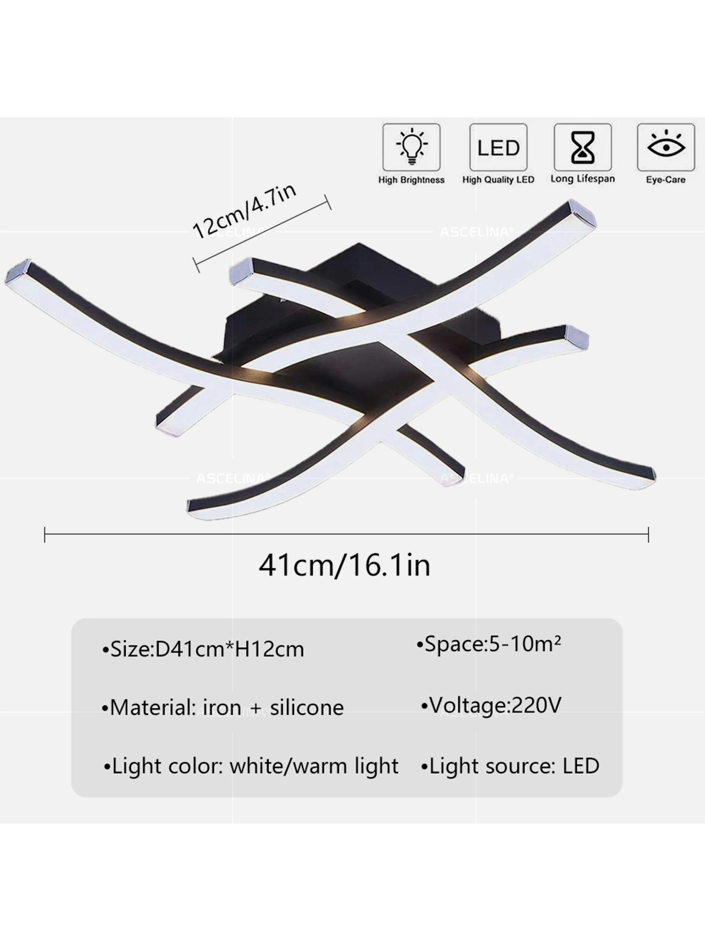 Description Picture 4 of itemModern LED Ceiling Light Creative Cross Wave Line Lamp For Restaurant Living Room Bedroom Entrance Hallway Illumination Fixtures