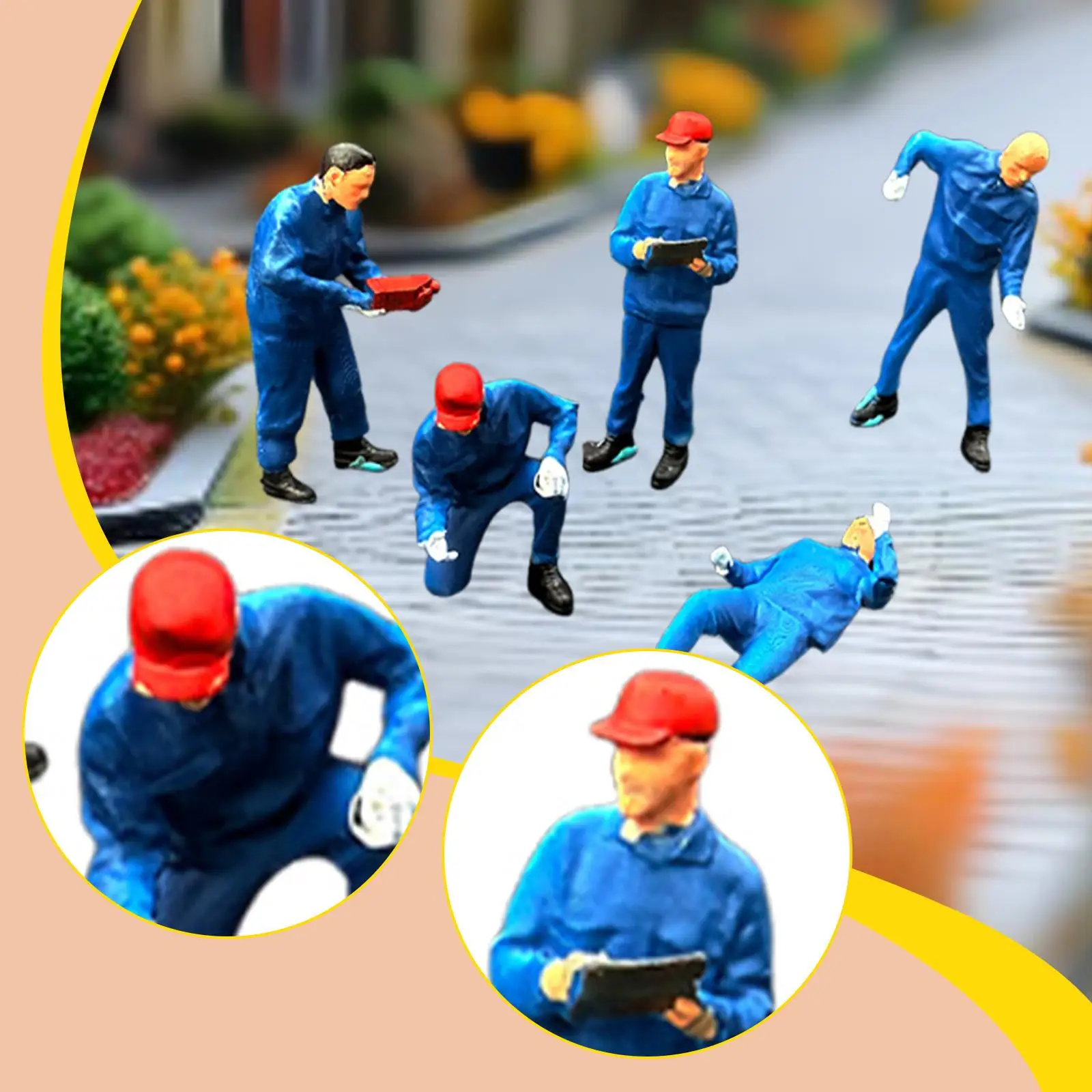 5x 1:64 Scale Miniature Figures Car Mechanic Ornament Mini People Figurines - 4
