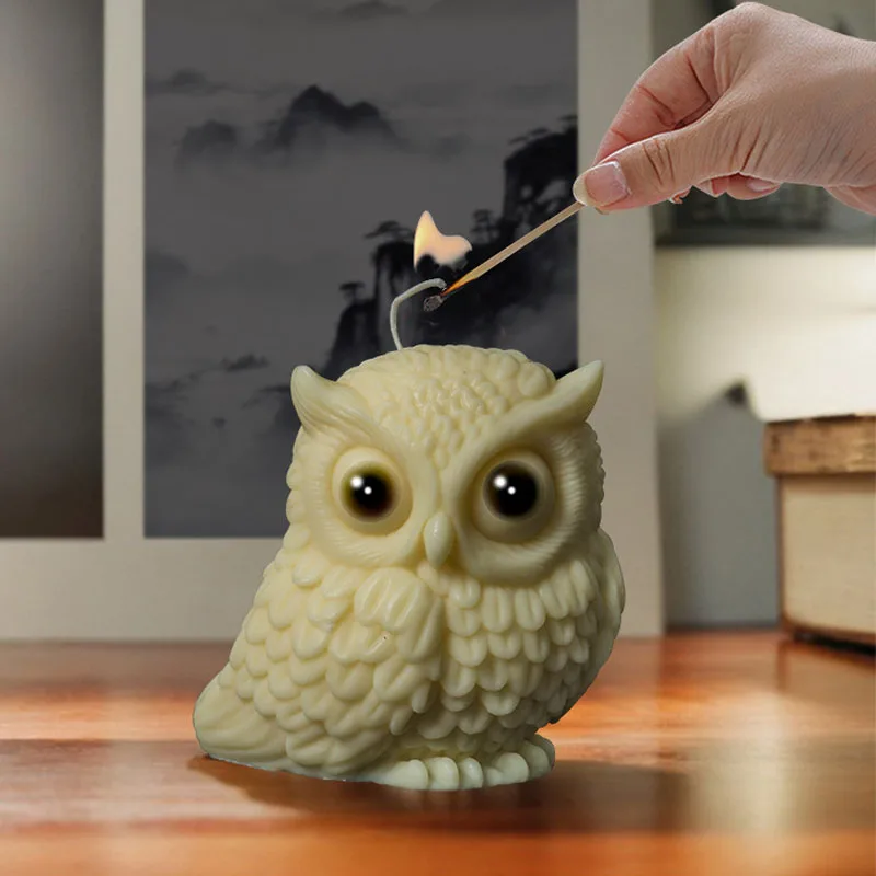 フクロウのキャンドル置物 輸入雑貨 キャンドルホルダー フクロウ グリーン 陶器 カンテラ
