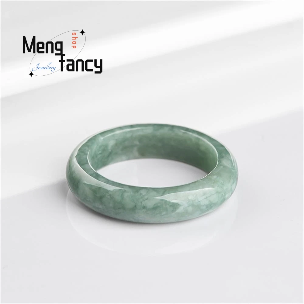 Natural Jadeite Ice Seed Ring Jade Luxury Fashion Fine Jewelry Couple Promise Eternity Charms Men Women Girlfriend Holiday Gifts