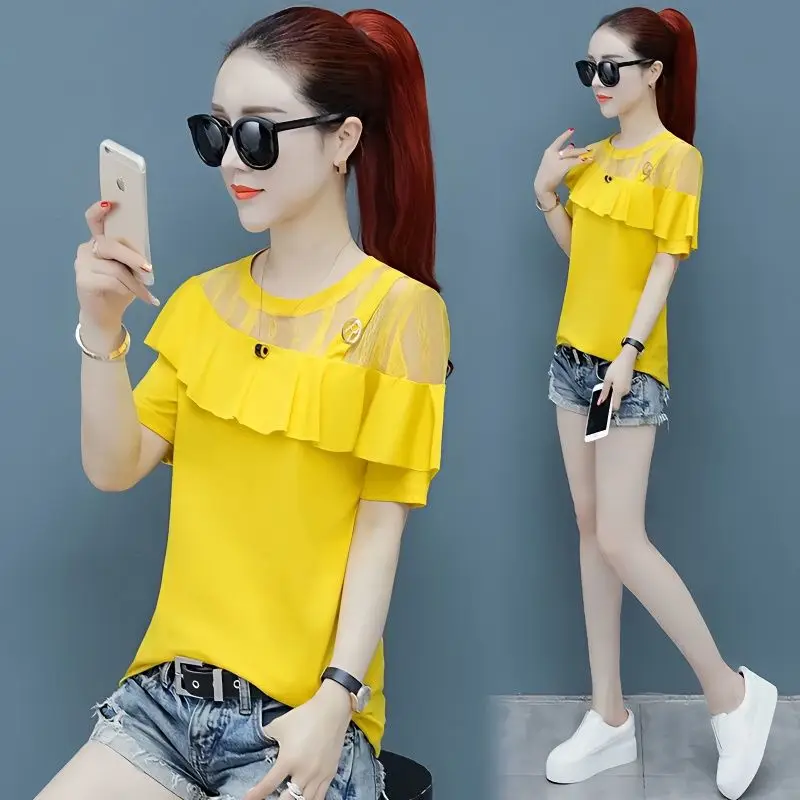 

Женский однотонный укороченный топ с открытыми плечами и круглым вырезом, Повседневная летняя футболка, базовая уличная одежда, топы с коротким рукавом, футболки Q254