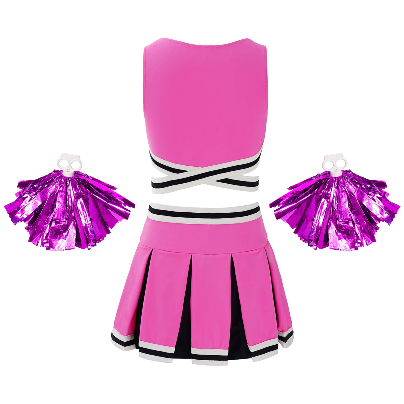 Children Girls Cheer Dance Costume Cheerleading Uniform CHEERS Print Crisscross Sash Vest with Pleated Skirt and Pompoms Sets