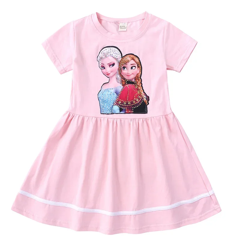 Girl Dress Summer Baby Children Kid Clothes Cartoon Frozen Anna Elsa Princess Short Sleeve Dresses Vestidos Infantil Pajama Tops