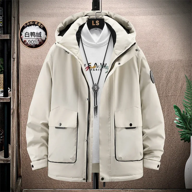 L-7XL Couple Short Style -20 ℃~-5 ℃ High end Large Size Down Coat for Men's Work 90 White Duck  Thickened Hooded  