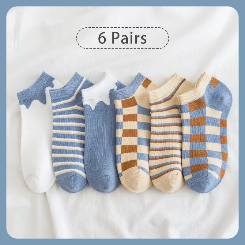 6 Pairs of Women’s Spring and Summer Four Season Striped Plaid Fashion Trend Simple and Comfortable Sports Style Socks Baby & Maternity