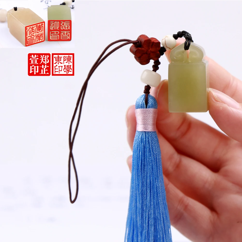 

Free Carved Calligraphy Painting Signature Stamp Customize Jade Stone Square Seals With Inkpad Tassel Friend Teacher Chop Gifts