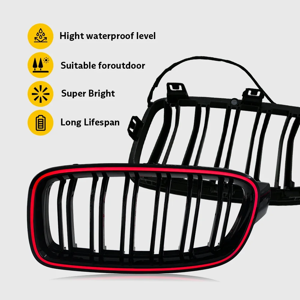 Car Front Illuminated Kidney Grille RGB LED Light Gloss Black for 3 Series F30