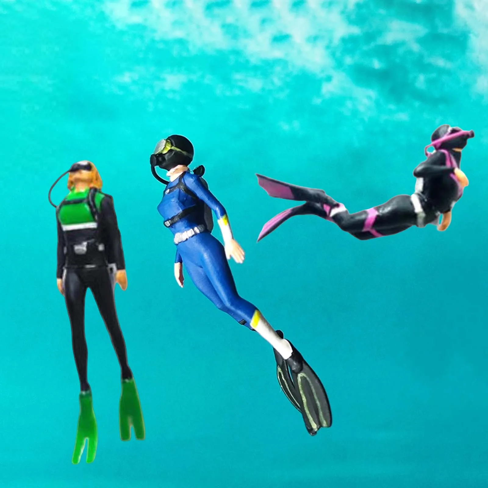 3 Pieces 1/64 Scale Miniature Model Figure Resin 1/64 Scale Diving Figurine for Sand Table Decoration Micro Landscape Building 3