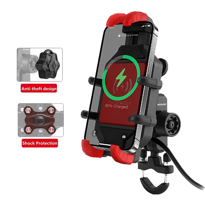 New Vibration Dampening Motorcycle Phone Holder Wireless Charging GPS