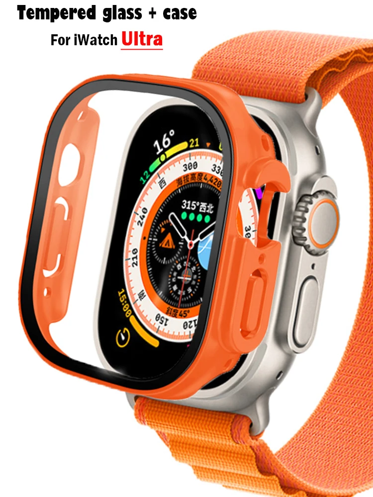 Glass + Case Per Apple Watch Ultra 2 49Mm Strap Smartwatch Pc Bumper + Screen Protector Cover Temperata Iwatch Series Band Accessorie