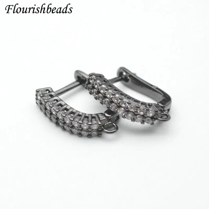 Slap-up Two Rows CZ Paved Flat Square Gold Silver Gun Metal Color Earring Hooks Earrings Accessories Jewelry Making Supplies