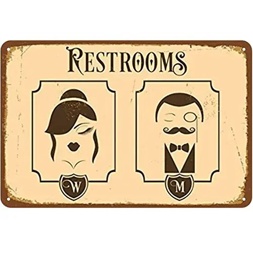 

Original Retro Design Women and Man Restrooms Tin Metal Signs Wall Art | Thick Tinplate Print Poster Wall Decoration