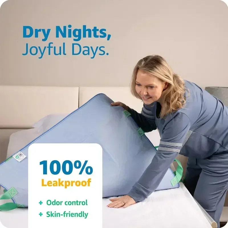 Washable Leakproof Bed Pad with Handles Non Slip Stretcher for Elderly Disabled Mobility Aid Home Care Incontinence Underpad