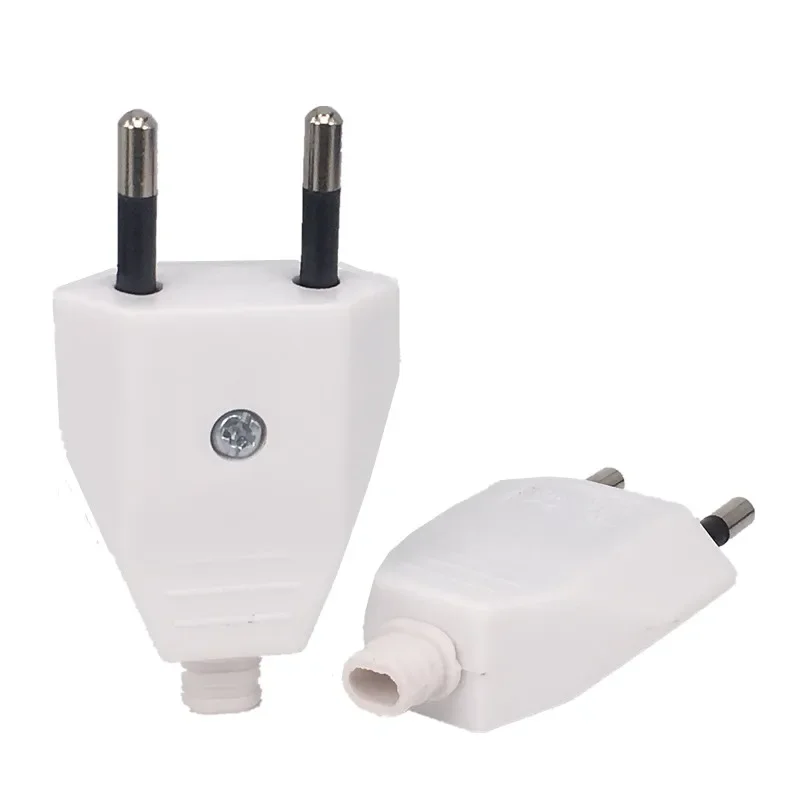 European DIY Rewireable White Power Plug, 4mm Pin, Euro Male Detachable Plug