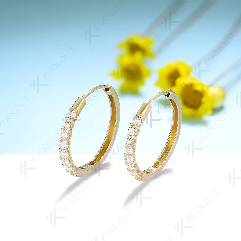 Kuololit 0.54CTW Lab Grown Diamond Hoop Earrings for Women Solid 18K 14K 10K 585 Yellow Gold Earrings for Engagement Wedding 3