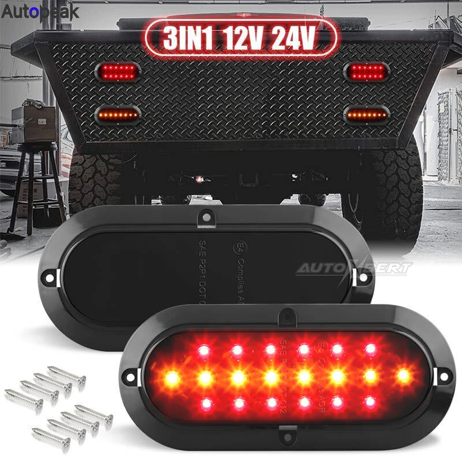 

2Pcs 7.5 Inch Oval 25 Led Trailer Truck Tail RV Light Smoke Lens Stop Brake Turn Light Grommet and Pigtails Submersible 12V 24V