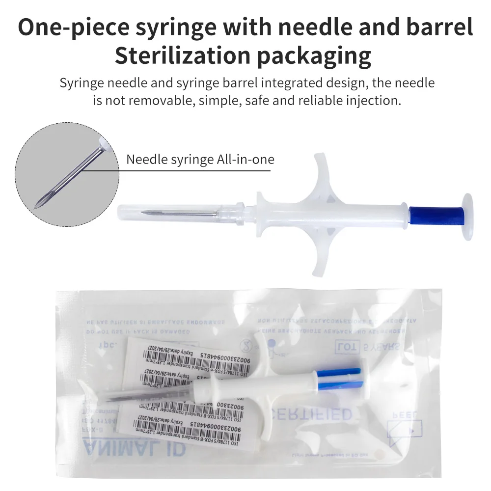 Pet Microchip Syringe 100pcs Pet Animal Microchip Syringe 134.2KHz FDX-B EM4305 ID Chip for Dogs Cats Horses Fish 1.25*7mm/1.4*8mm/2.12*12mm