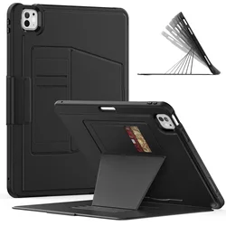 Shockproof Rugged Tablet Case with Multi - Angle Kickstand and PU Leather Finish for iPad Pro13 2024 2025 (Black)