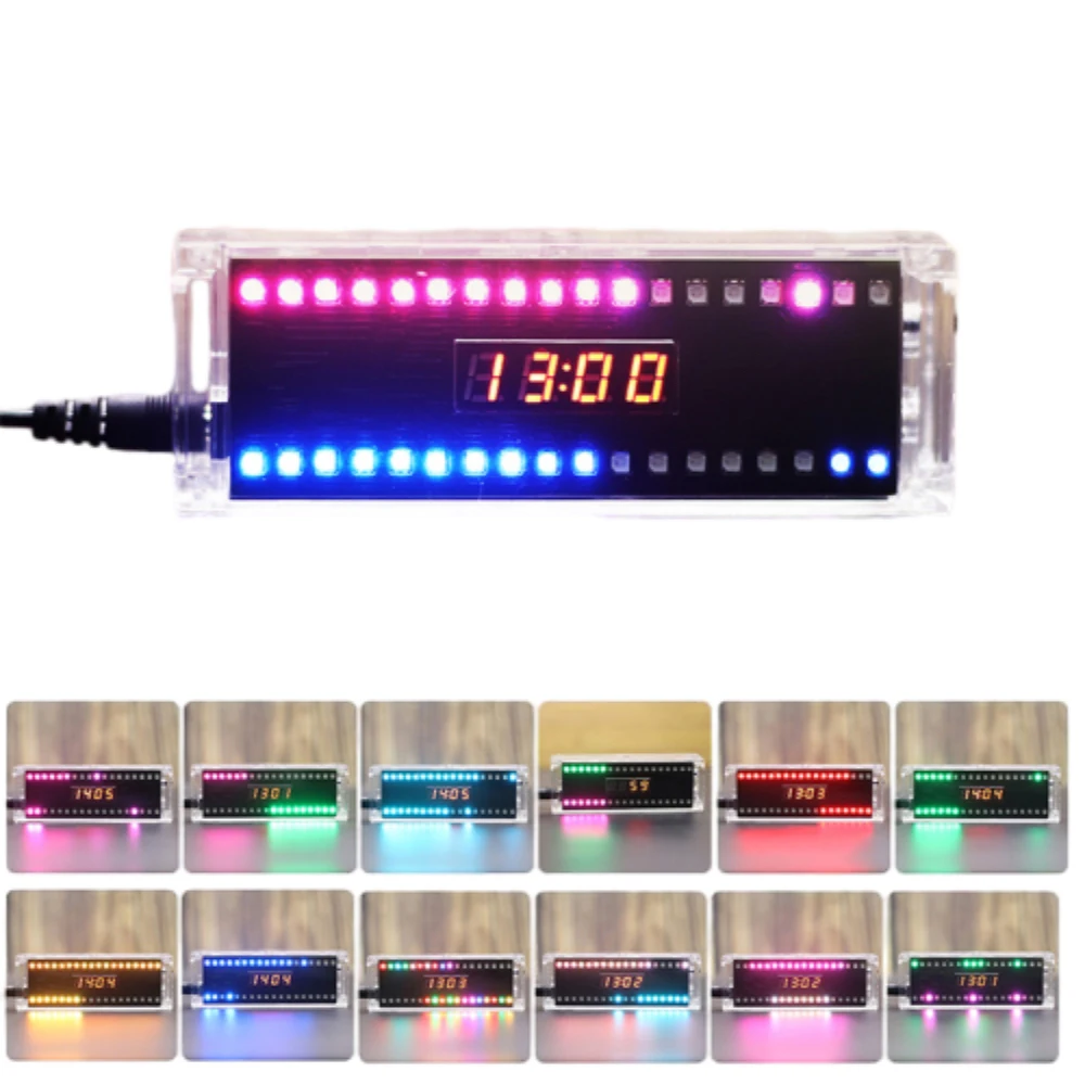 DC5V 0.28 Inch Colorful LED Rhythm Light Production Kit, Voice-activated Digital Clock, Electronic DIY Welding 4