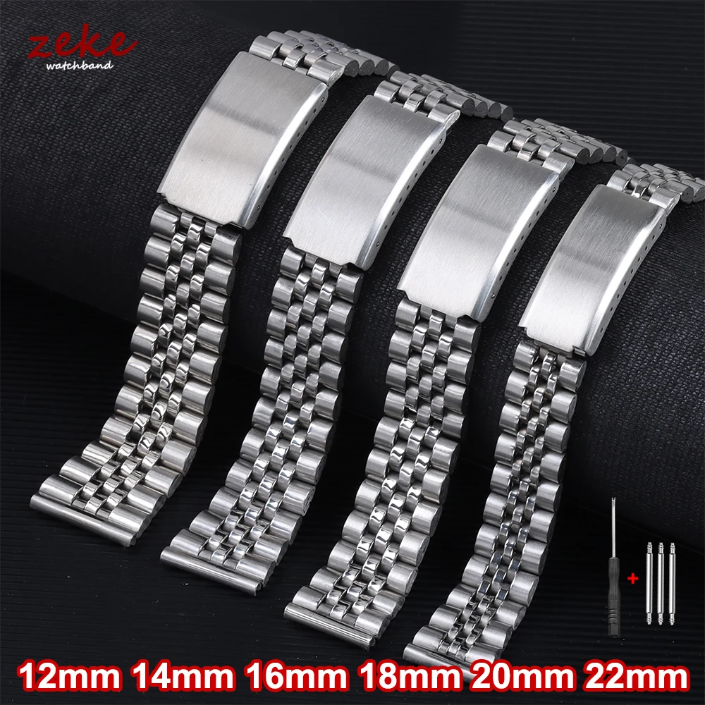 Universal Stainless Steel Folding Buckle Bracelet Watch Strap - Silver Metal Wristband