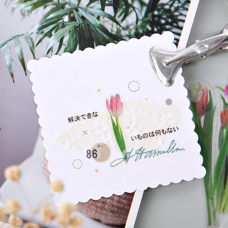 30 팩 도매 튤립 꽃 애완 동물 스티커 공장 손 데이지 Scrapbooking 재료 미적 문구 핸드북 장식 4CM