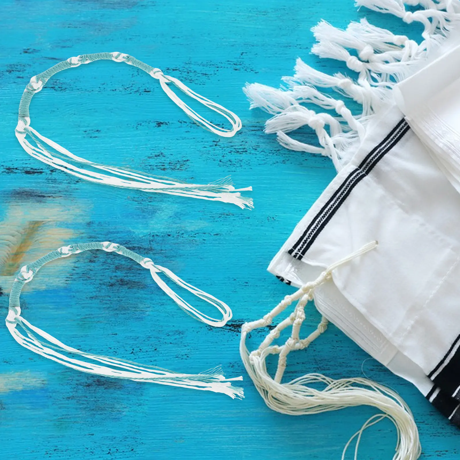 8Pcs Tzitzits Tassels 전통 히브리어 기도 숄 액세서리 바지 청바지 남성용 홈 장식 장식품