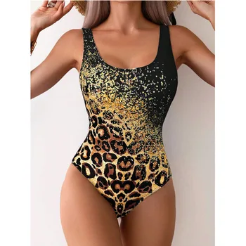 Nuovo bikini sexy stampato tie dye stampa leopardata costume da bagno sportivo senza schienale bikini intero da donna 1