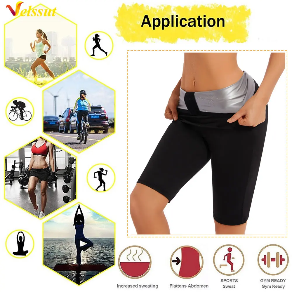 Velssut Sauna Pants for Women Weight Loss Shorts Hot Sweat Sportwear Thermal Pants Fitness Body Shaper Fat Burning Workout Gym