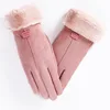Winter Female Cashmere Warm Suede Leather Cycling Mittens Double Thick Velvet Plush Wrist Women Touch Screen Driving Gloves 6