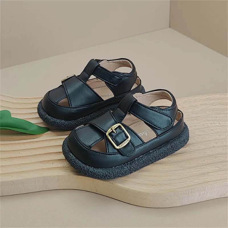 New Summer Baby Shoes Leather Cut-outs Buckle Soft Sole Boys Sandals Closed Toe Non-slip Fashion Toddler Girls Sandals