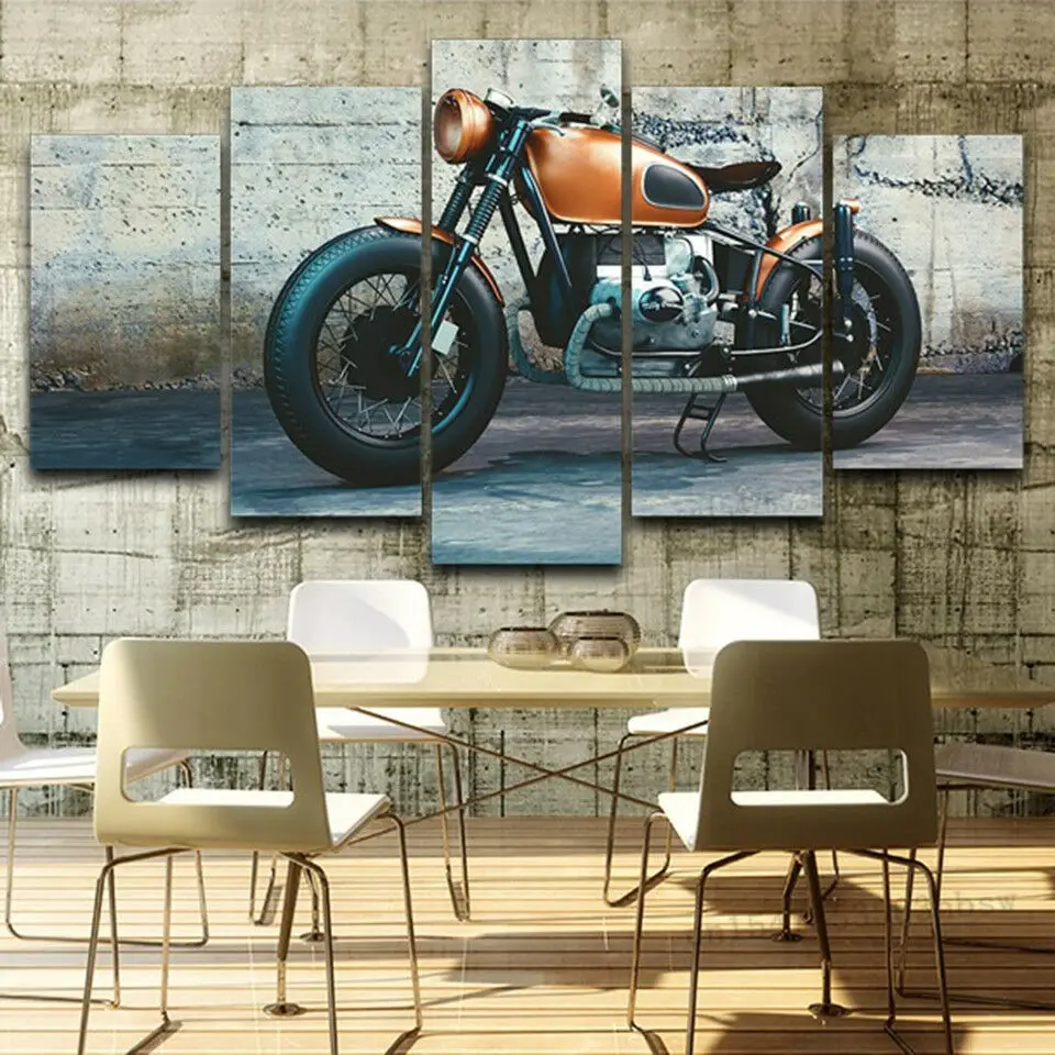 

Vintage Motorcycle Daze Bike Poster 5 Panel Canvas Print Wall Art Home Decor Pictures No Framed HD Print 5 Piece Room Decor