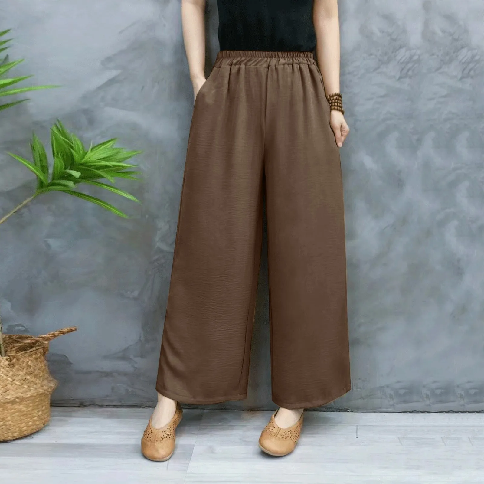 

Spring Summer Women Draped Versatile Wide Leg Pants Joggers Casual Baggy Straight Trousers for Women High Waist Office Pants