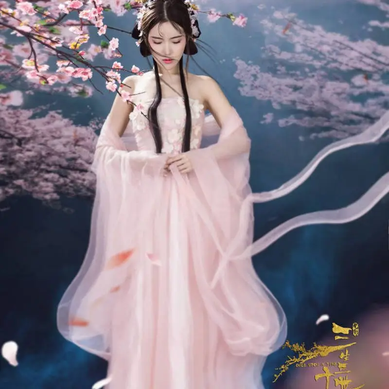 

Chinese Classical Costume Hanfu Ancient Fairy Cosplay White Knight Fresh Elegant Dress